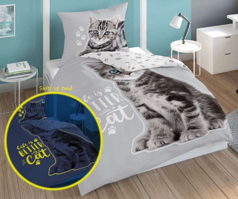 Svítící povlečení Koťátko grey 