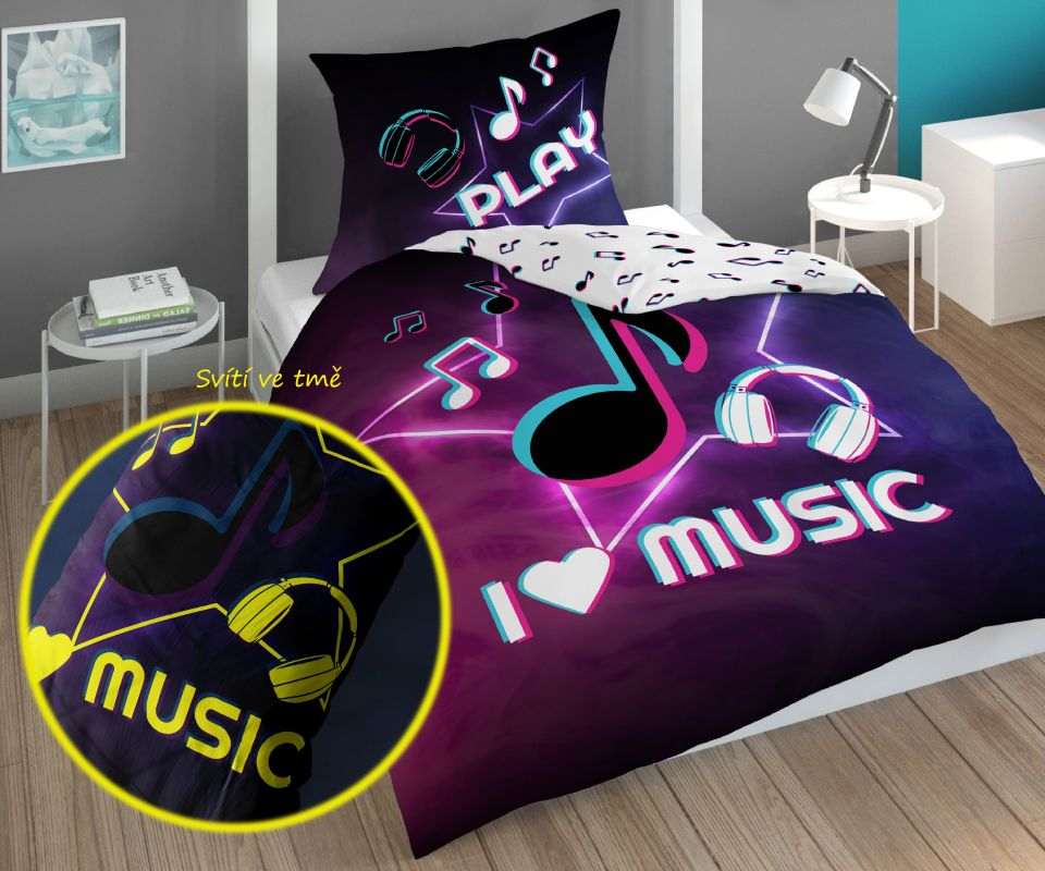 Svítící povlečení I love Music 