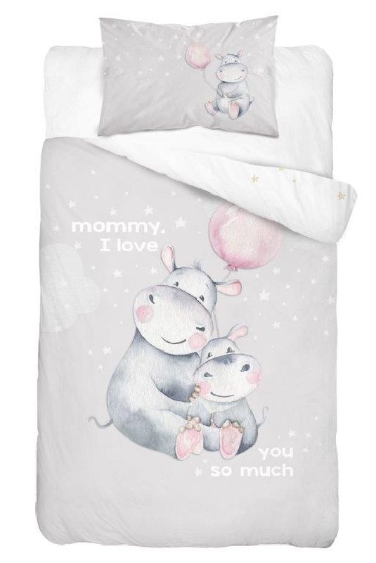 Bambusové povlečení do postýlky Hroch Love grey