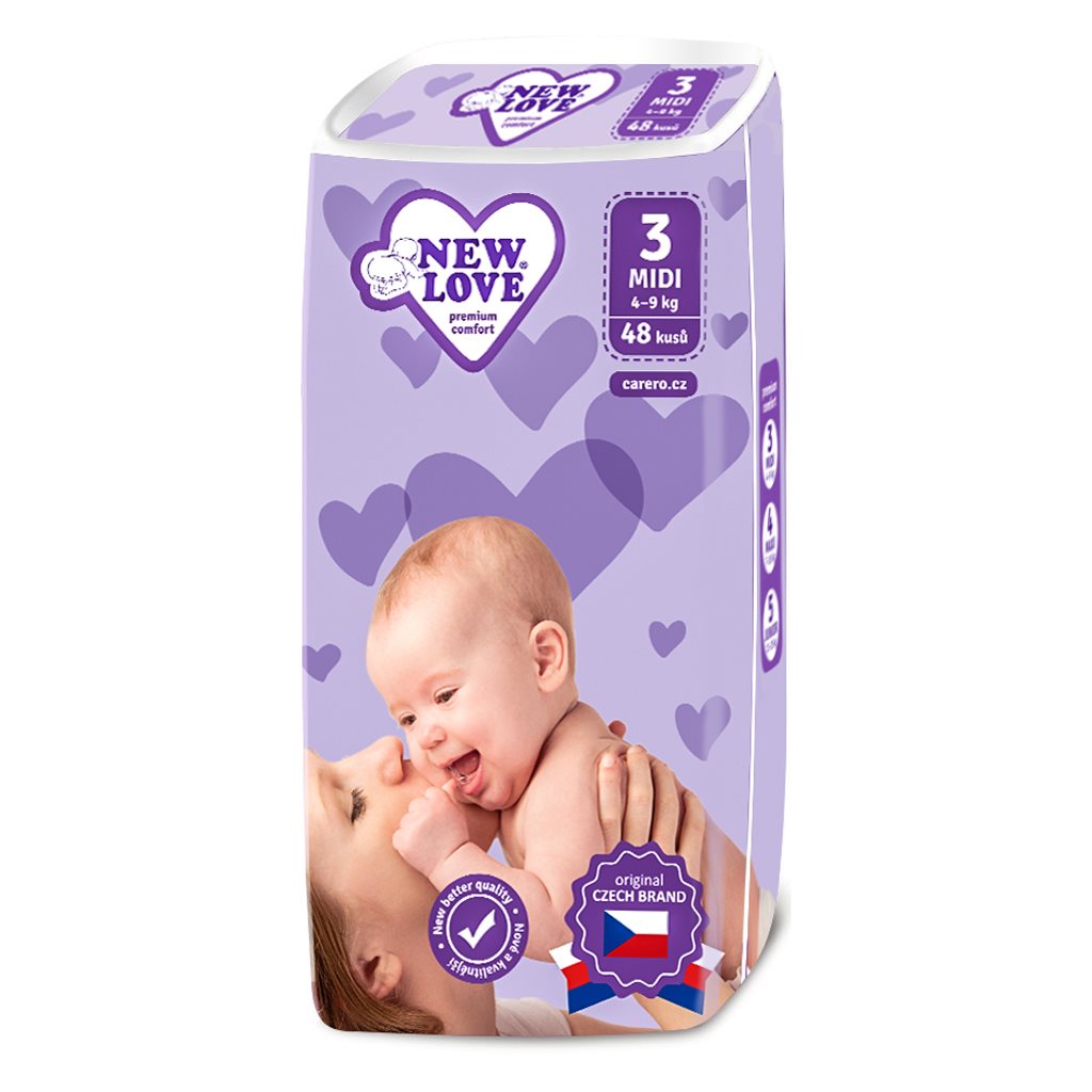 Dětské 3 MIDI 48 ks Jednorázové pleny New Love Premium comfort 