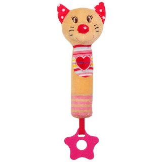 Dětská pískací plyšová hračka s kousátkem kočička růžová